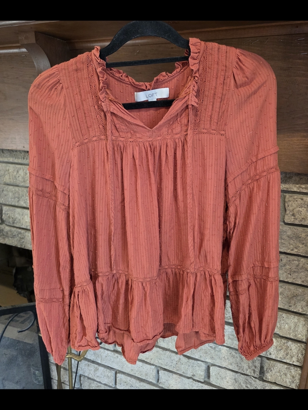 LOFT Women's Rust Ruffled Peasant Blouse - Picture 3 of 7